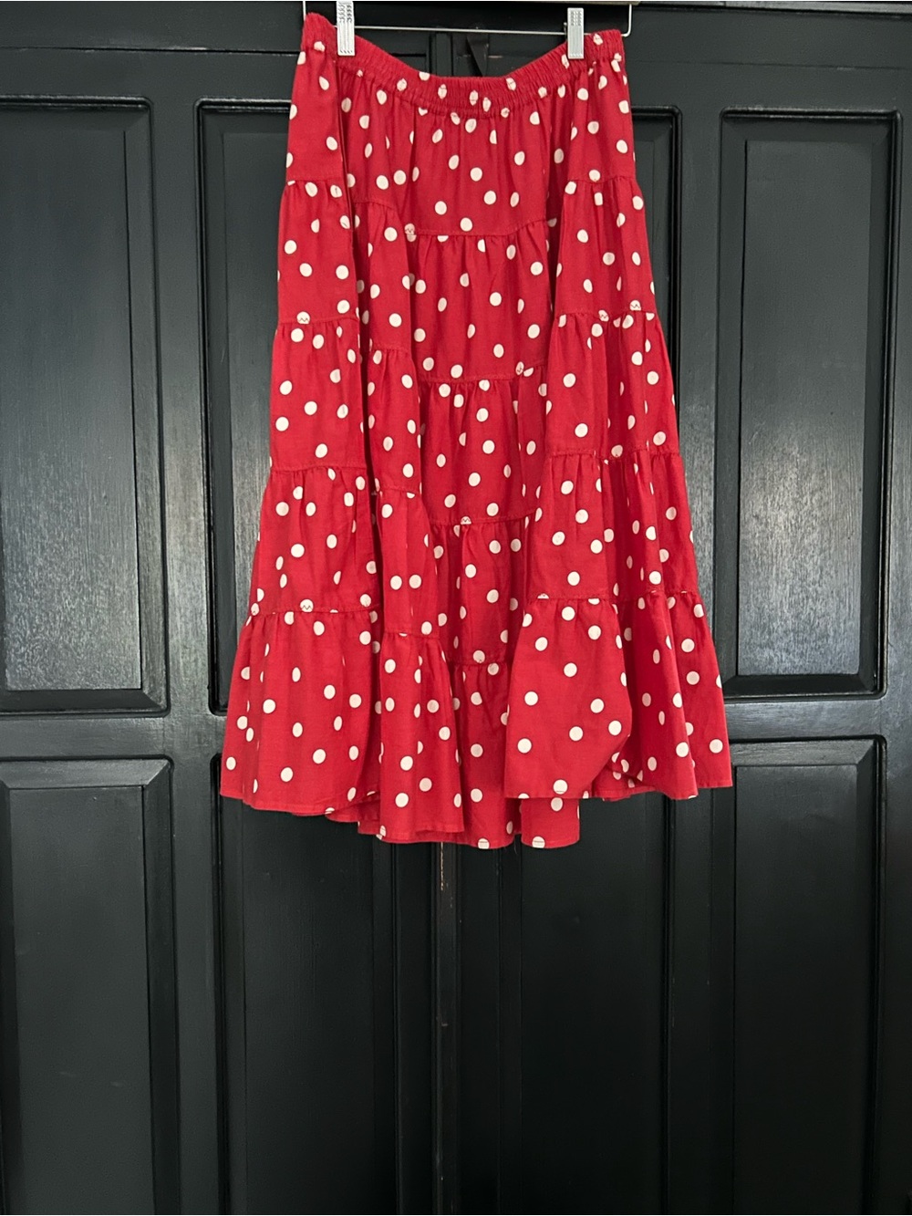 Twirly Tiered Red with White Polka Dot Midi Skirt Size M